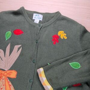 The Quacker Factory‎ Autumn Greetings Womens L Cardigan SweaterFall Pumpkins